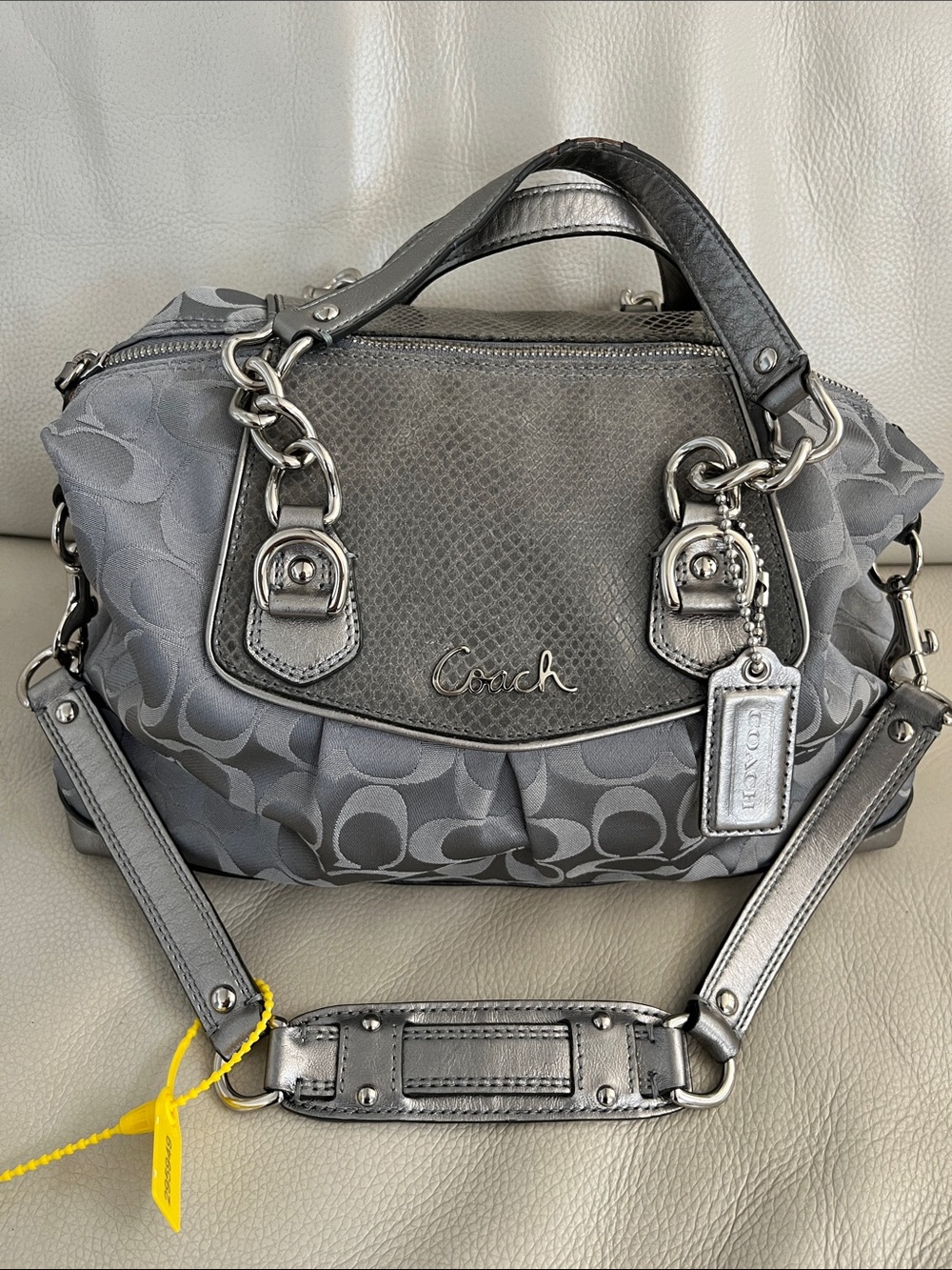 Coach Silver & Gray Signature Satchel Shoulder Bag